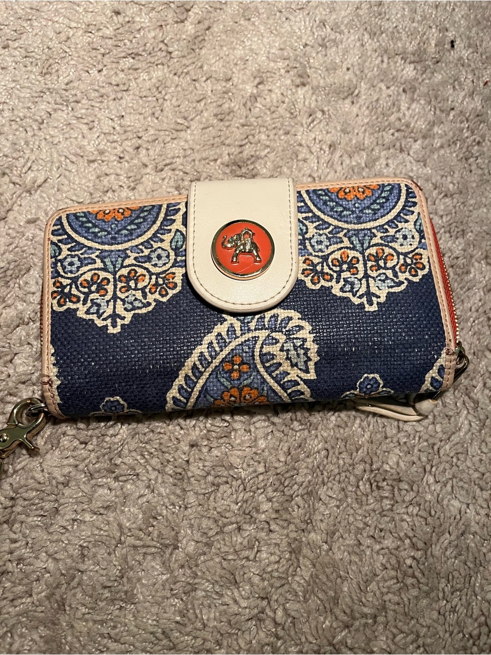 Spartina 449 Navy Paisley Wallet with Ivory Trim and Orange Accent
